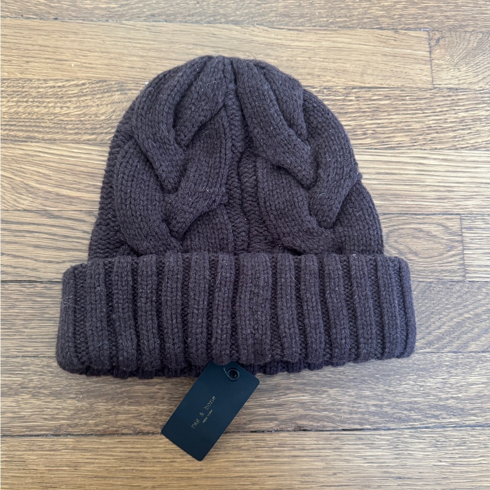 rag & bone Dark Brown Reese Cable Beanie